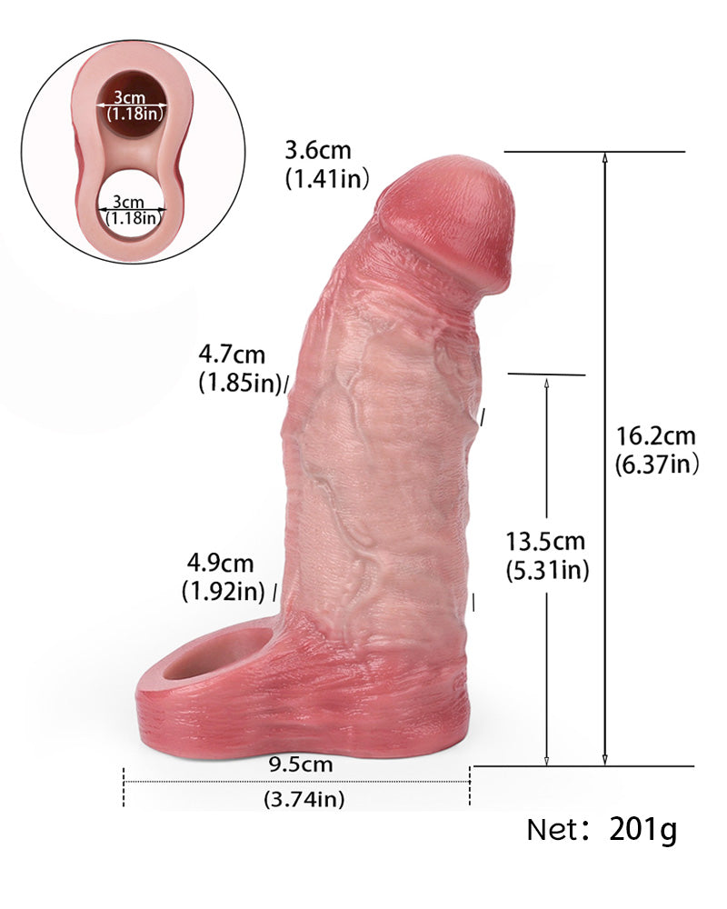 Auguste 6.38" Silicone Realistic Penis Sleeve & Extender w. Ballstrap