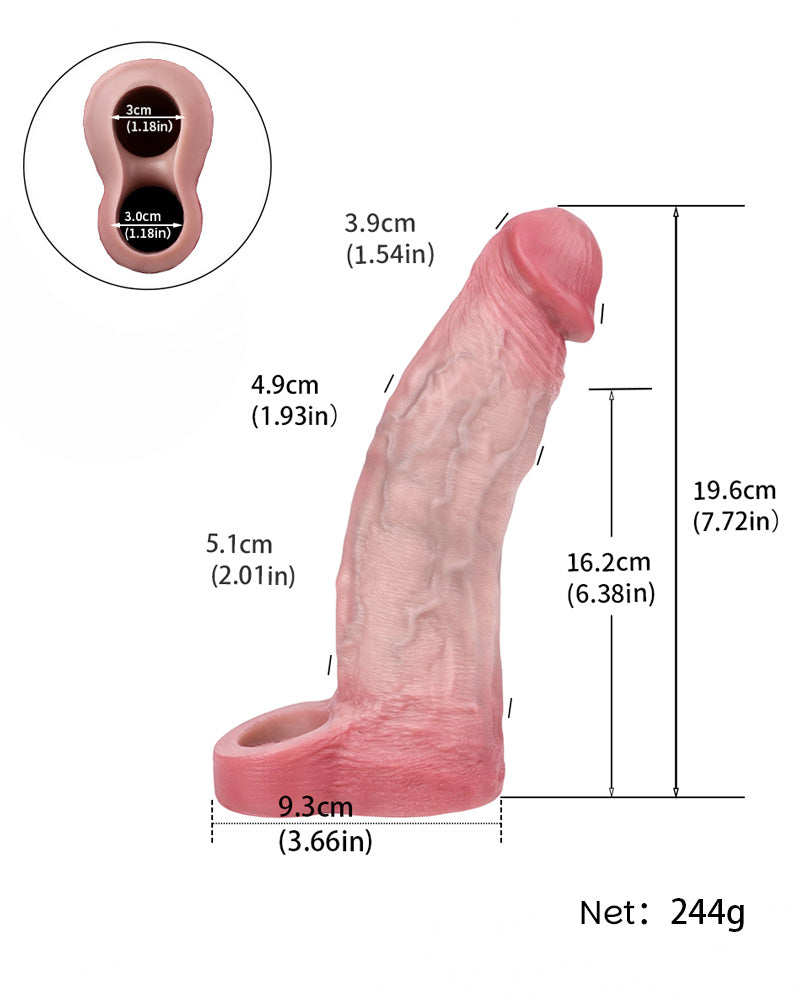 Bear 7.72" Silicone Realistic Penis Sleeve & Extender w. Ballstrap