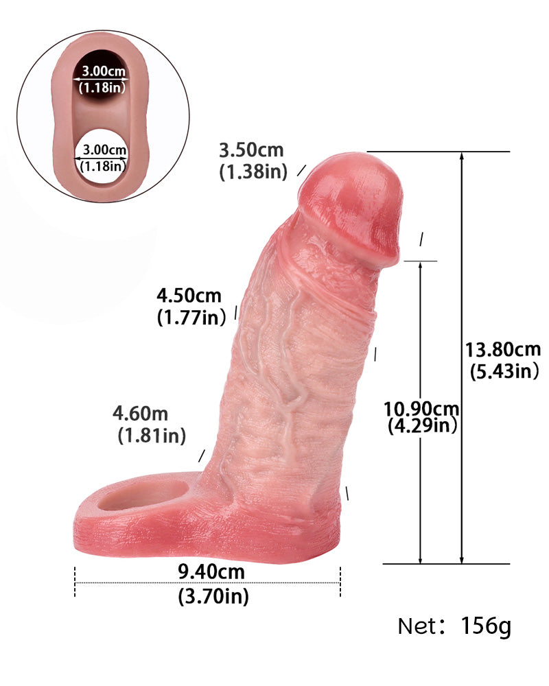 Casti 5.43"  Silicone Realistic Penis Sleeve & Extender w. Ballstrap