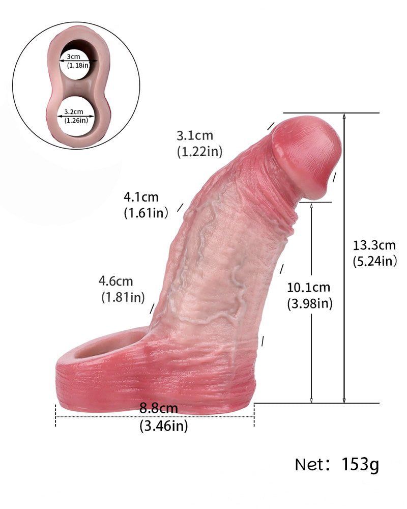 Charlie 5.24" Silicone Realistic Penis Sleeve & Extender w. Ballstrap