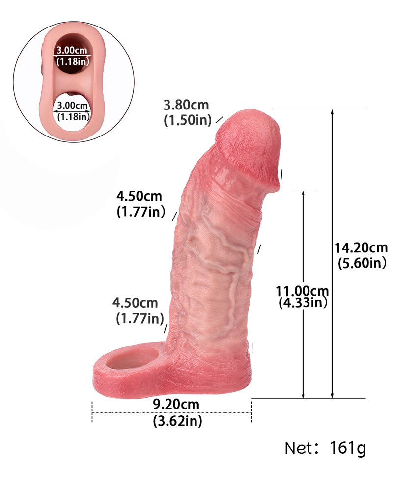 Fred 5.59"  Silicone Realistic Penis Sleeve & Extender w. Ballstrap S