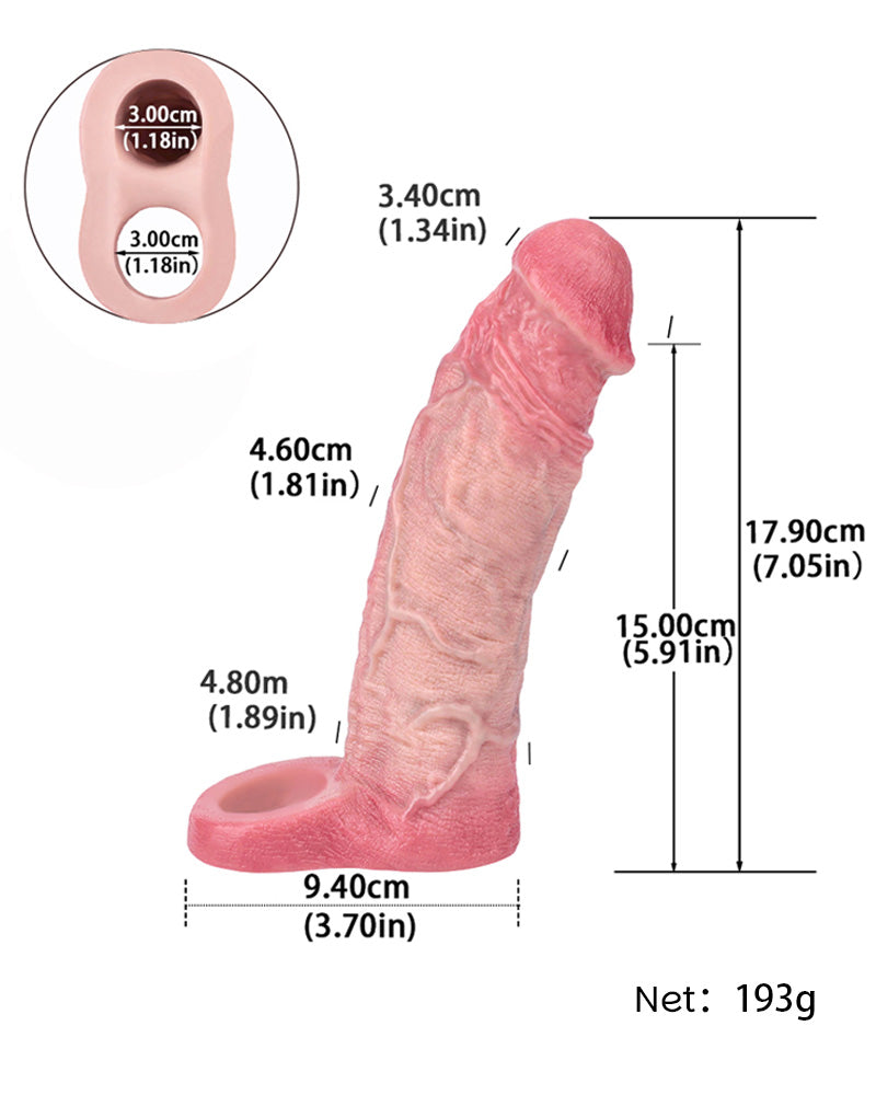 Knur 7.05"  Silicone Realistic Penis Sleeve & Extender w. Ballstrap