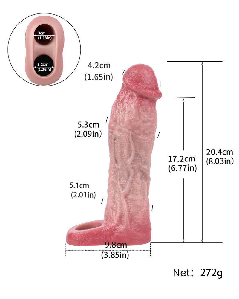 Phisis 8.03" Silicone Realistic Penis Sleeve & Extender w. Ballstrap