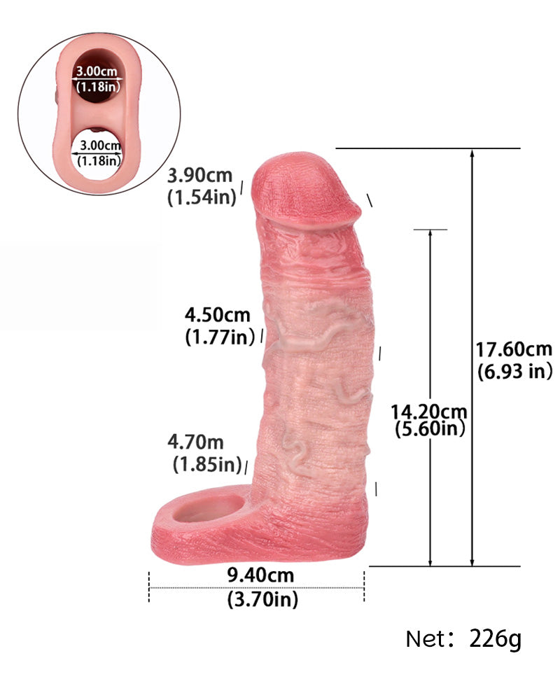 Stiffen 6.93"  Silicone Realistic Penis Sleeve & Extender w. Ballstrap