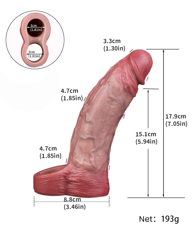 Thutse 7.05" Silicone Realistic Penis Sleeve & Extender w. Ballstrap