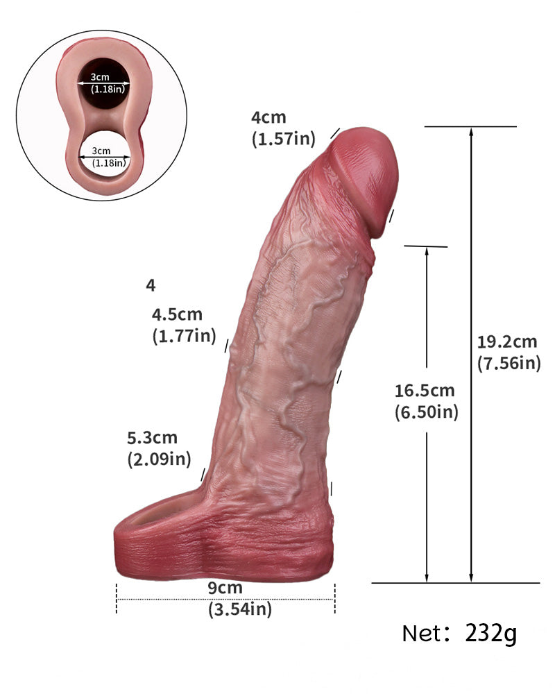 Yevich 7.56" Silicone Realistic Penis Sleeve & Extender w. Ballstrap